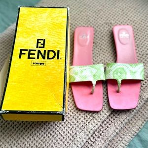 Vintage Y2K Fendi Python Boa Green Pink Sandal